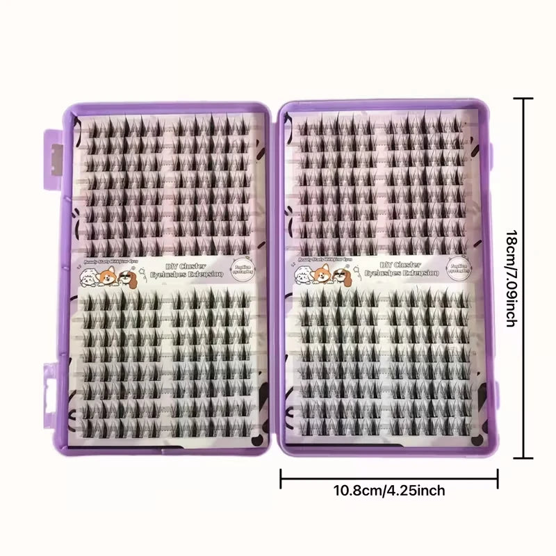 Korean Style Reusable False Eyelash Clusters 320pcs - Slim 13mm for Natural Look
