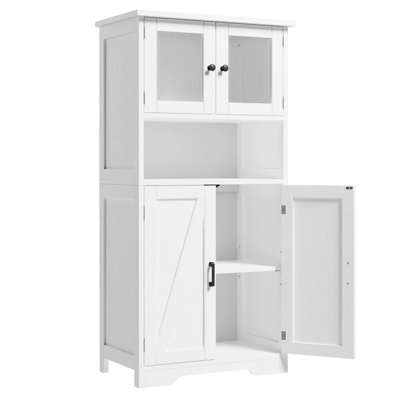 Modern Multipurpose Entryway Storage Cabinet with Glass Doors - Wooden Floor Organizer for Kitchen, Bathroom, Hallway