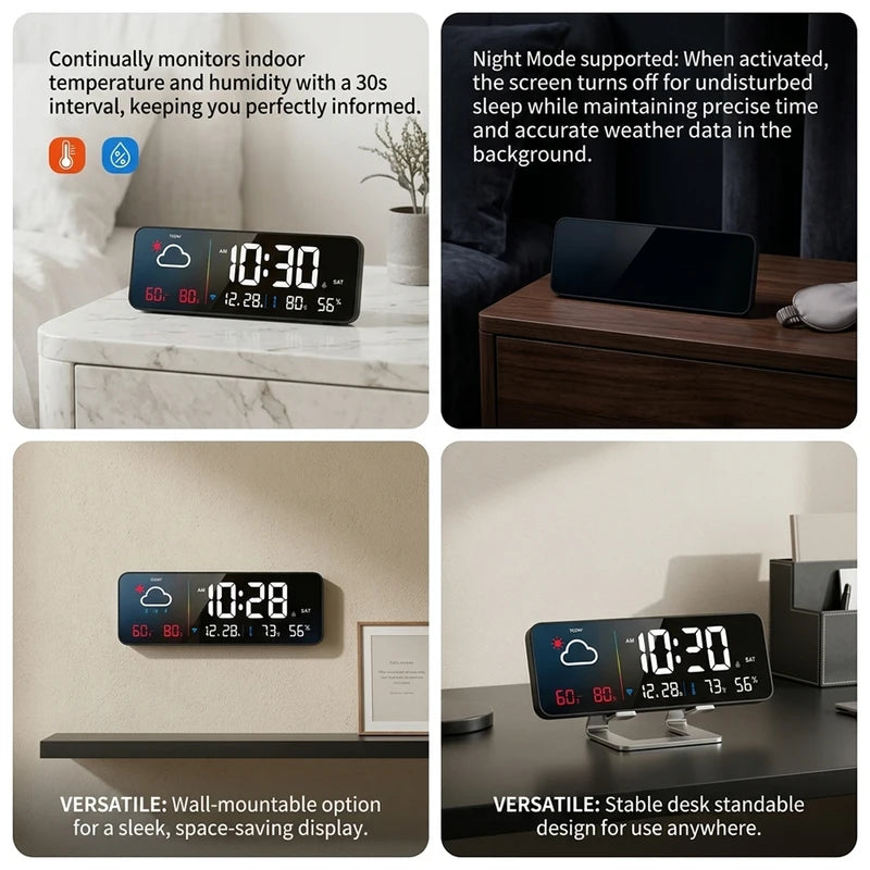 WiFi Smart Weather Clock with Indoor Temp & Humidity Display, Alarm & App Control