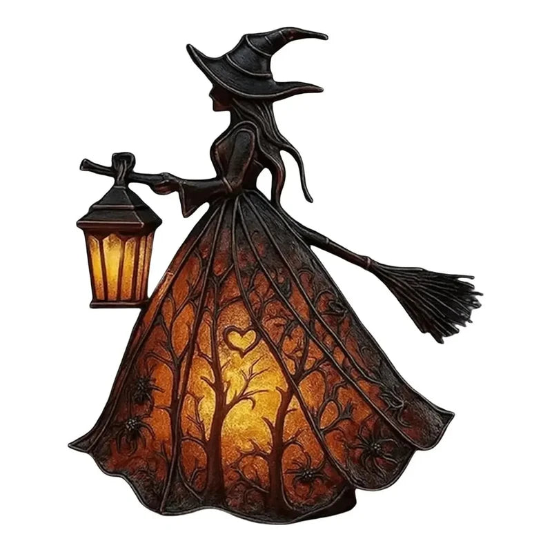 Halloween Witch Lantern LED Night Light Gothic Home Decor with Broom