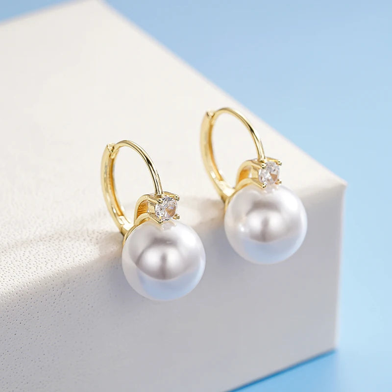 Elegant Drop Earrings with Imitation Pearl and CZ for Wedding and Engagement