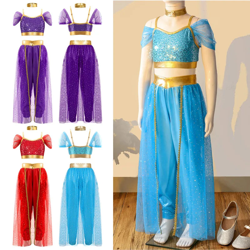 Kids Girls Halloween Arabian Princess Costume Set for Stage & Party