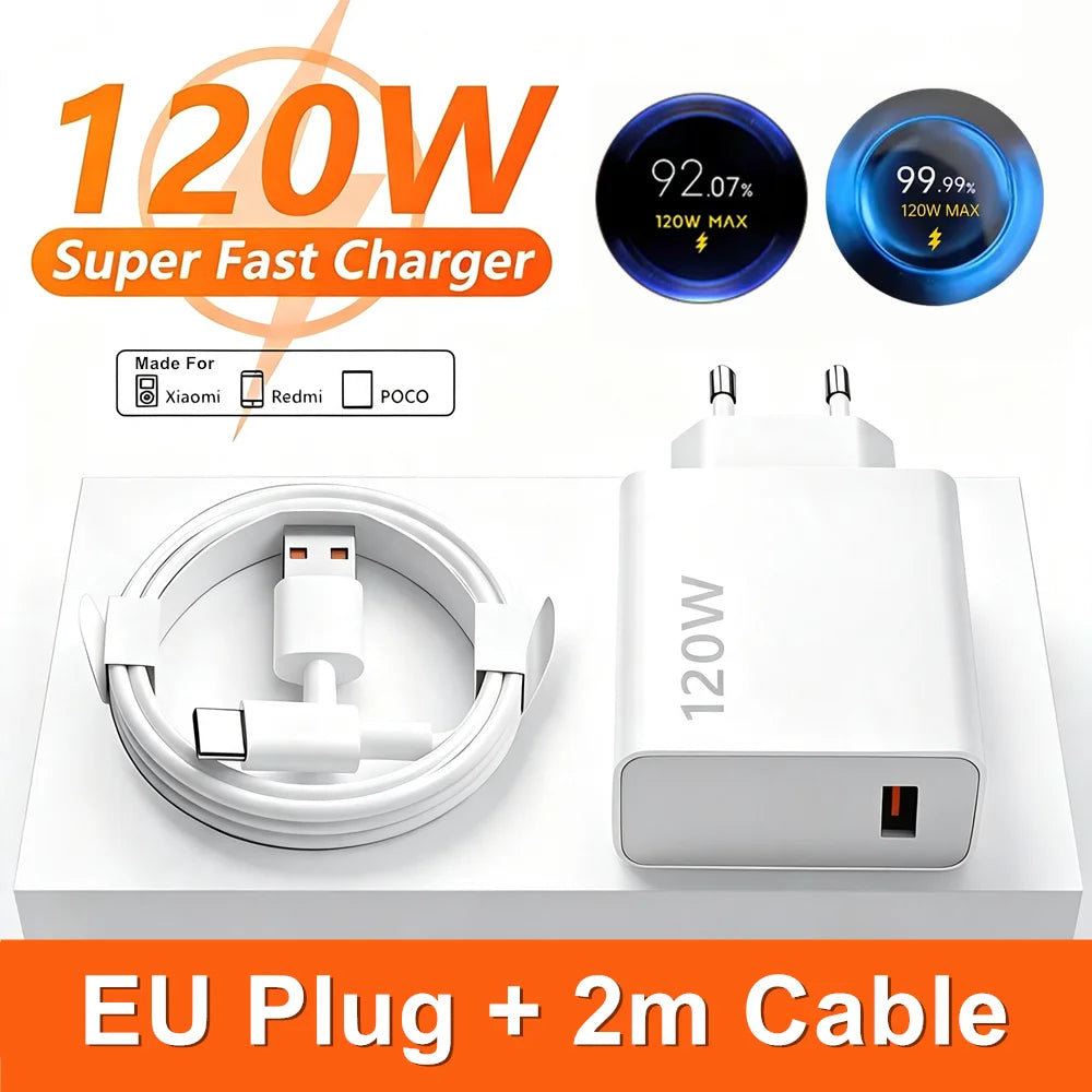 120W USB Wall Charger EU Plug Fast Charging Adapter for Xiaomi Redmi POCO Phones