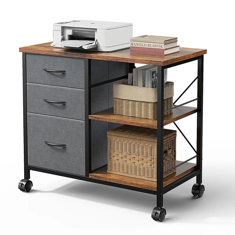 Movable Living Room Storage Cabinet with Fabric Drawers and Steel Frame - Multiple Colors
