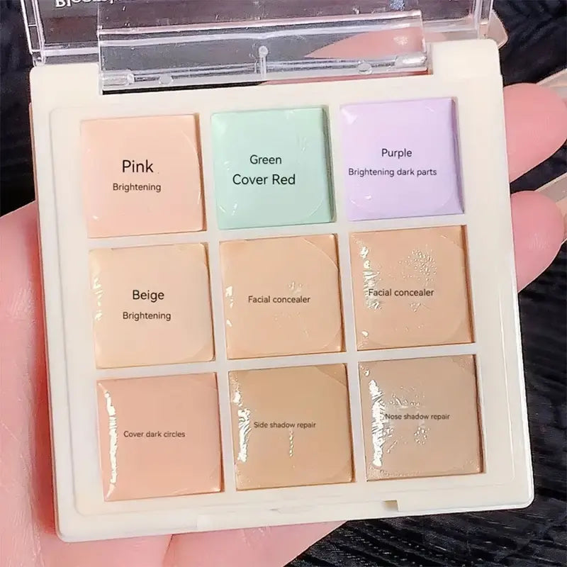 9-Color Flawless Concealer Palette - Waterproof & Full Coverage for Acne Dark Circles