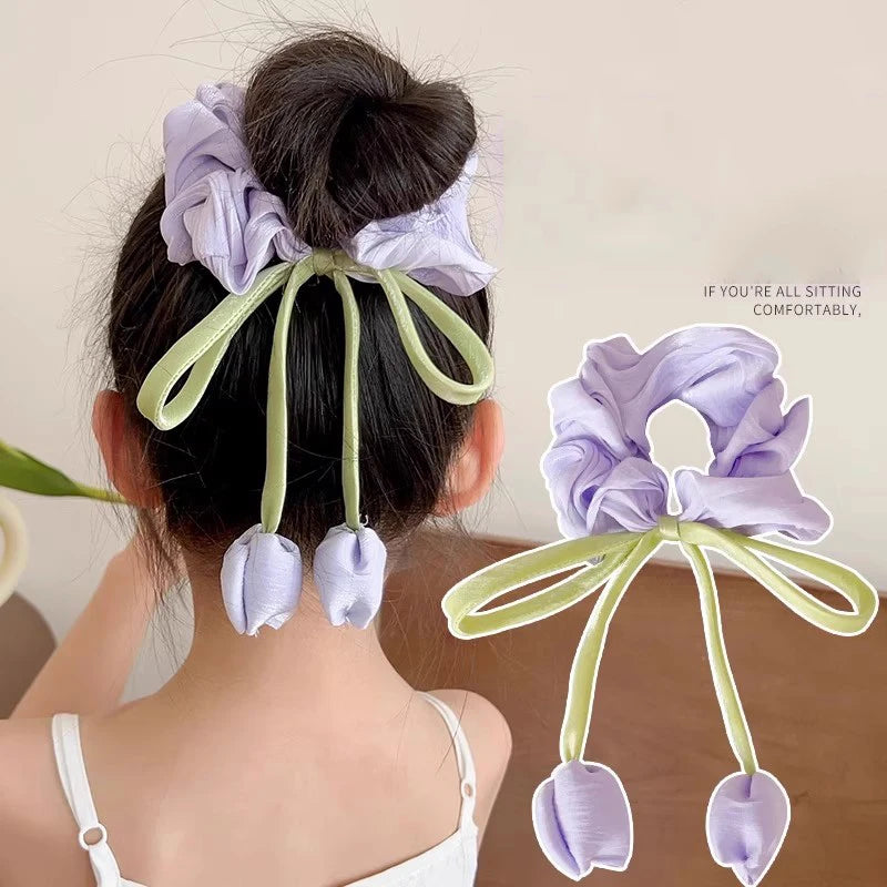 Large Tulip Flower Hair Scrunchie - Cute Hair Accessories for Girls