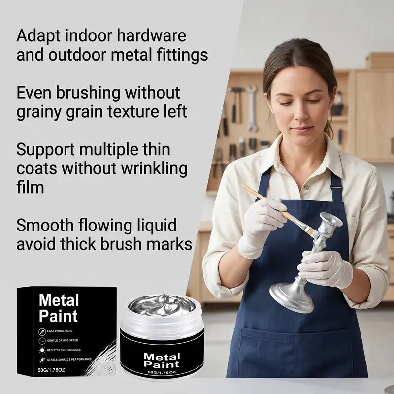 Silver Metal Paint 50g Quick Dry Anti-Crack Waterproof Coating for Wood & Metal