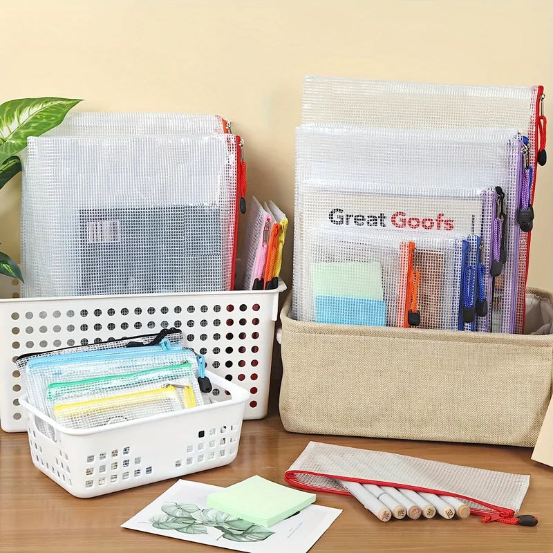 16PCS Waterproof Mesh Zipper Bags Travel Document Organizer Office Supplies