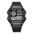 Men's Digital Watch with World Map, 100M Water Resistance, Multi Alarms