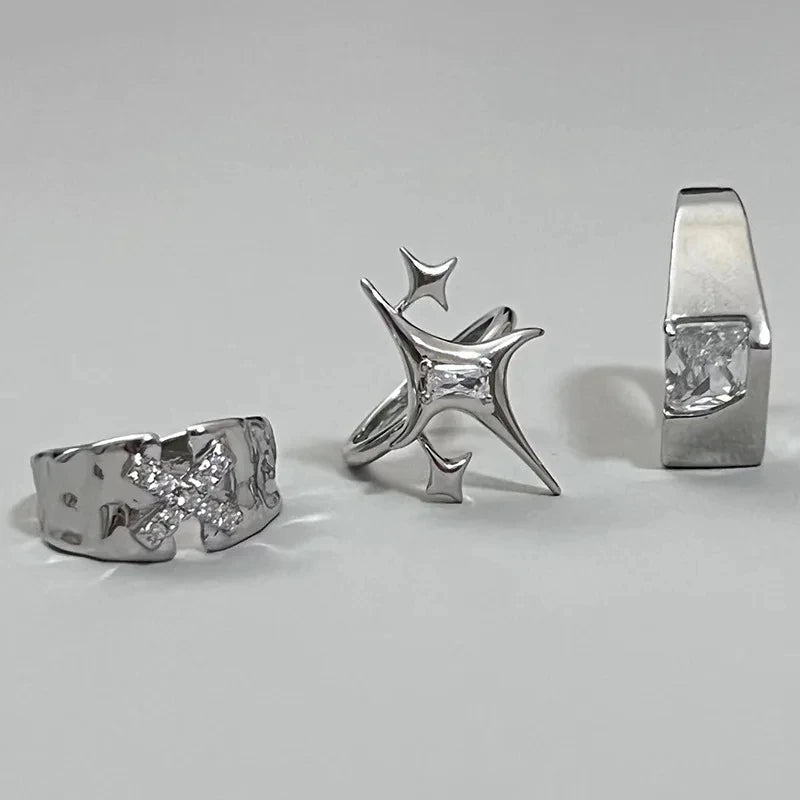 Vintage Cross Star Open Ring for Women Men Gothic Punk Jewelry Adjustable Gift