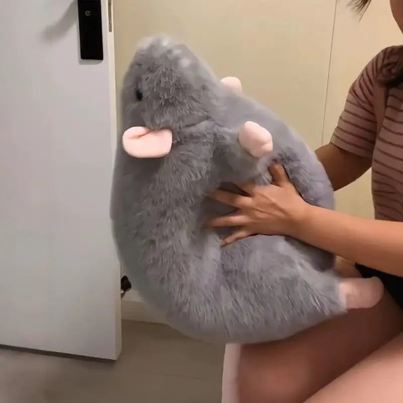 Cute Plush Rat Doll with Flower Branch - Oversized Animal Toy for Kids & Adults