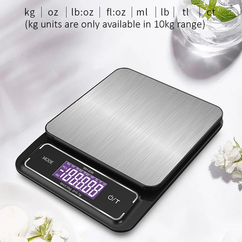 Digital Waterproof Kitchen Scale 10kg/1g, 6kg/0.1g, LCD Display, Stainless Steel