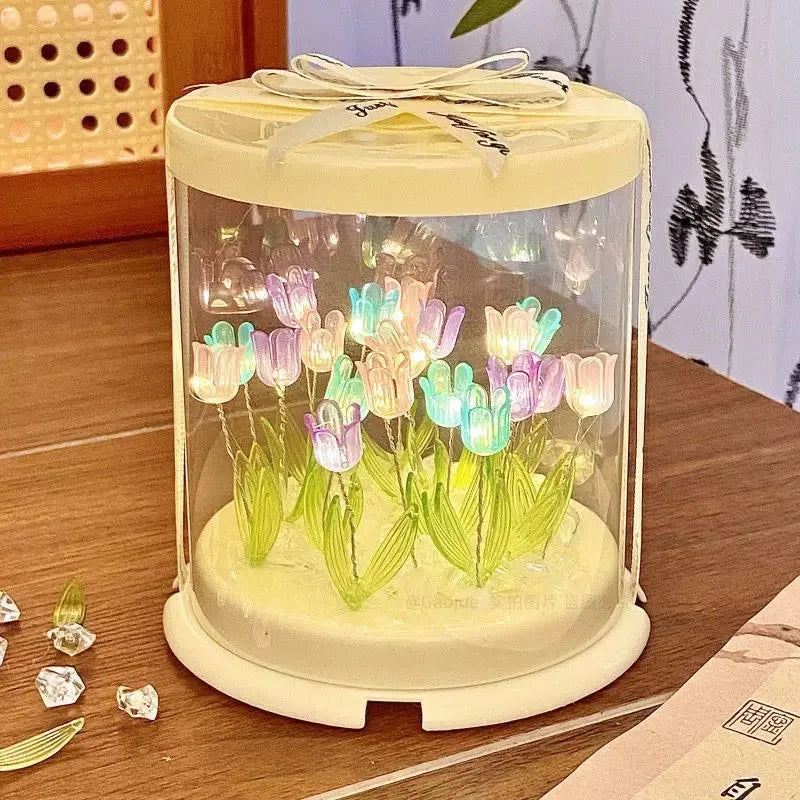 DIY Tulip Flower Sea Cake Box Night Light Lamp Decor - Handmade Bedroom Gift