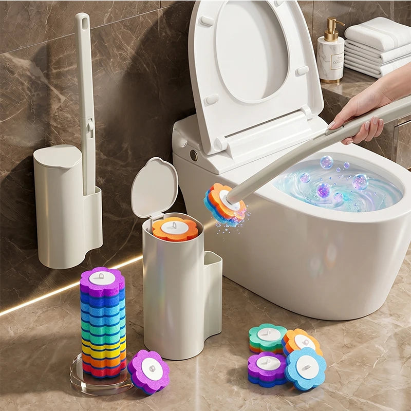 Disposable Toilet Brush Head with Antibacterial Cleaner - Hygienic Replacement Sponge, Universal Fit