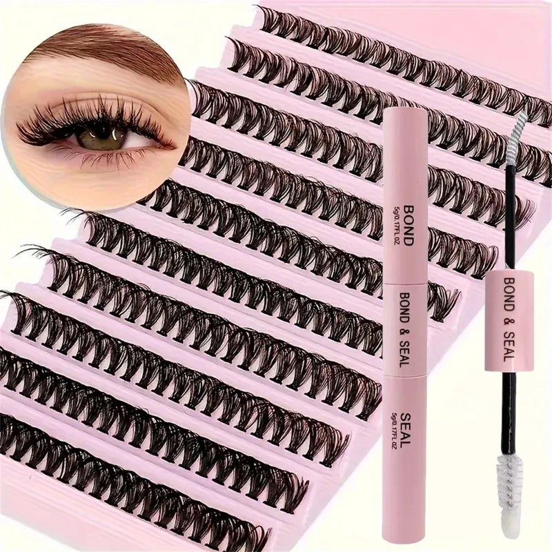 False Eyelash Set with Faux Mink Fur Fluffy Natural Look 200 Pieces
