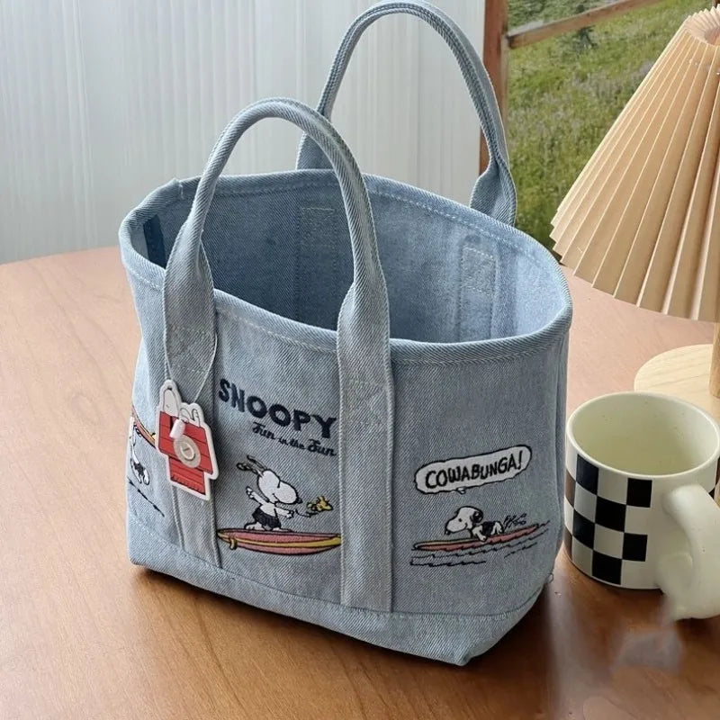Cute Snoopy Embroidered Canvas Tote Bag for Women Casual Office & Lunch