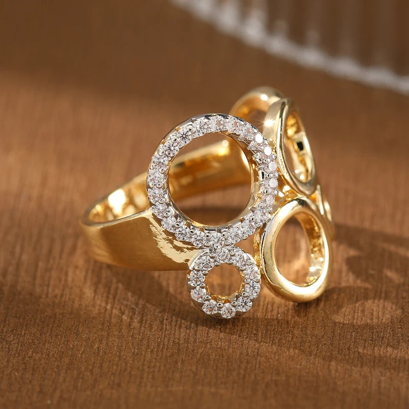 Multi-Ring Hollow Synthetic Gemstone Copper Jewelry Ring for Women - Elegant Accessory