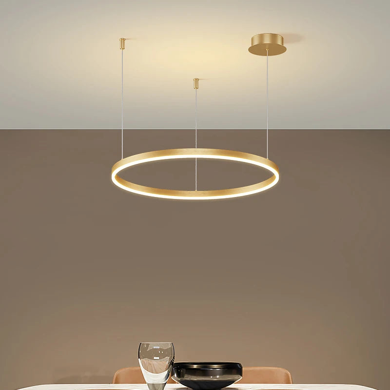 Modern LED Ceiling Chandelier with Adjustable Brightness & Color - Circular Ring Indoor Lighting