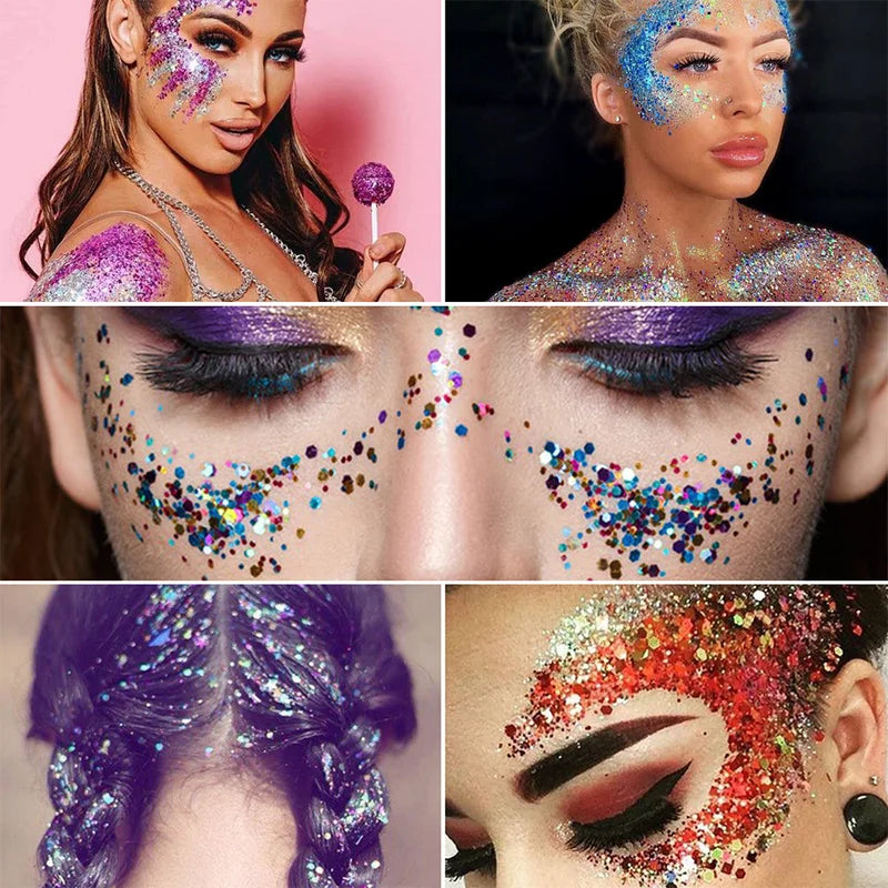 12 Colors Face & Body Glitter Gel - Holographic Sequins for Festival & Party