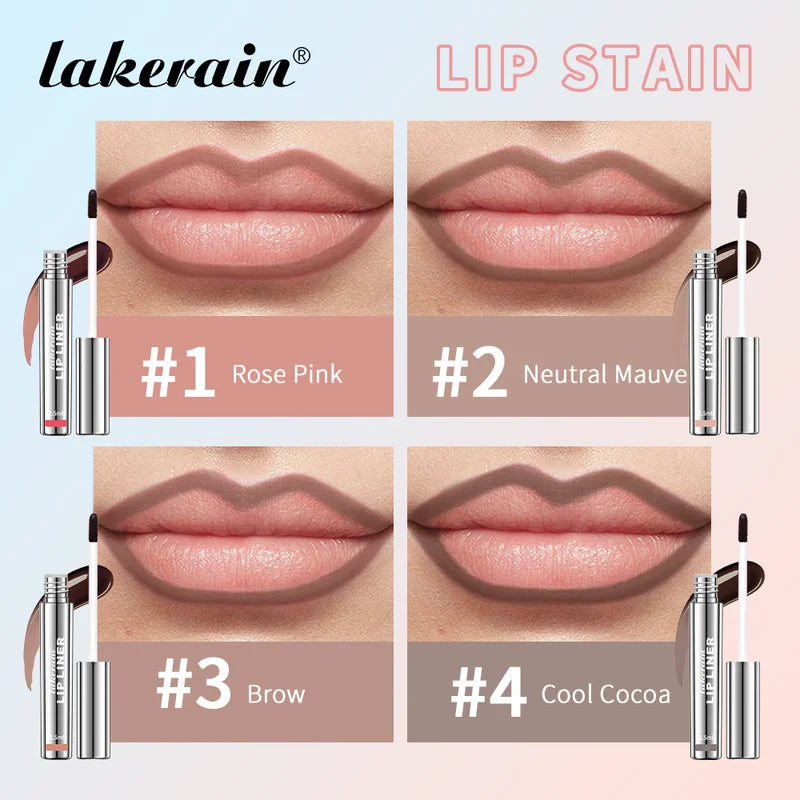 Long-Lasting Waterproof Lip Liner & Lip Stain Set - Matte Peel Off, 4 Colors