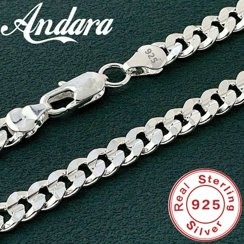 925 Sterling Silver Cuban Necklace for Men Women 7MM Wedding Jewelry Gift