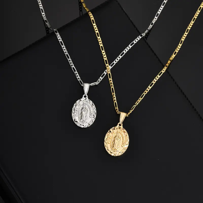 Virgin Mary Prayer Pendant Necklace Unisex Religious Jewelry with Metal Color Options