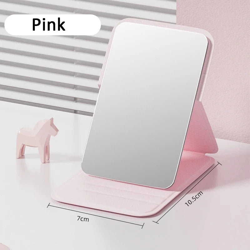 Portable Folding Makeup Mirror with Solid Color Handle - Compact and Stylish for Women