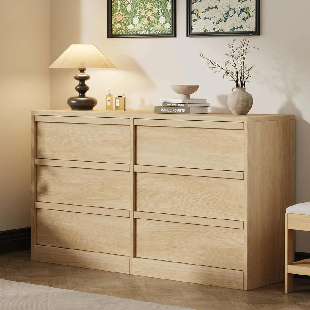 6-Drawer Dresser for Bedroom - 46.7" Wide Wooden Storage Chest, Modern Design