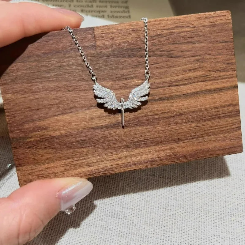 Silver Angel Wings Pendant Necklace - Unique Clavicle Chain Choker Jewelry