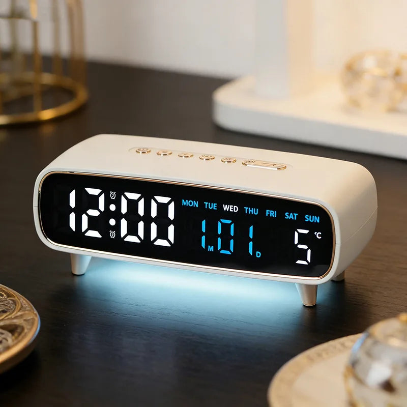 Digital Alarm Clock with Voice Control Temperature & Date Display, Brightness Adjustment