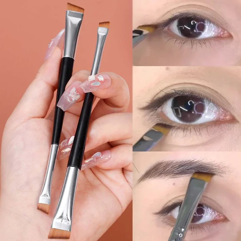 Double-Head Eyebrow & Eyeliner Makeup Brush Set - Angled Flat Head Tools