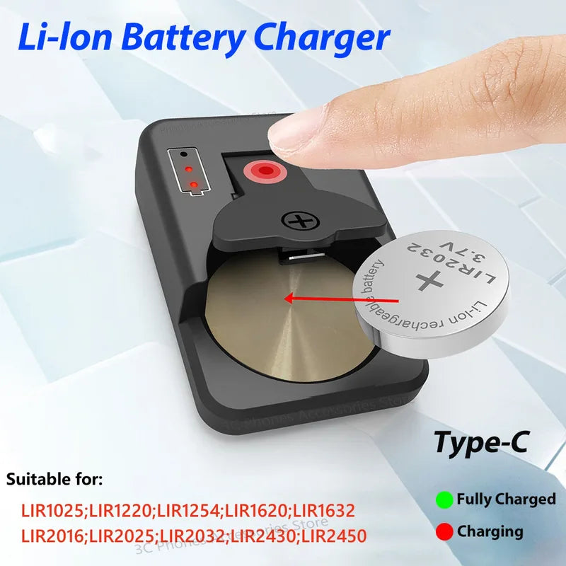 Rechargeable Coin Cell Battery Charger Type-C Port for LIR1025-2450 Batteries
