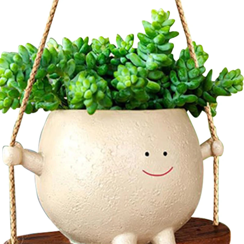 Wall Hanging Face Plant Pot - Resin Swing Planter for Succulents & Flowers