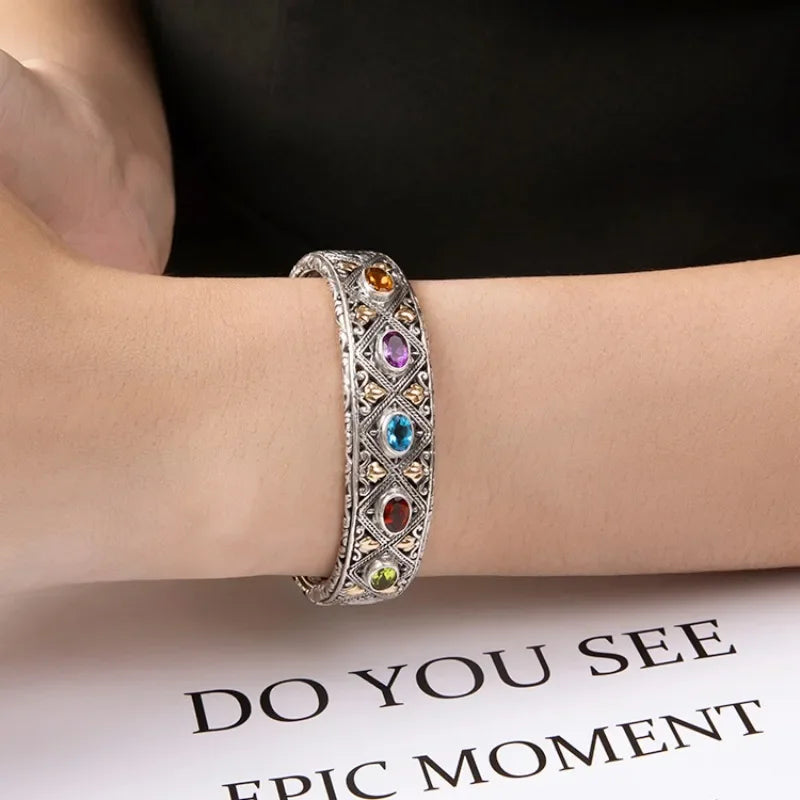 Silver Gemstone Bracelet for Women Wedding Jewelry Gift for Girlfriend