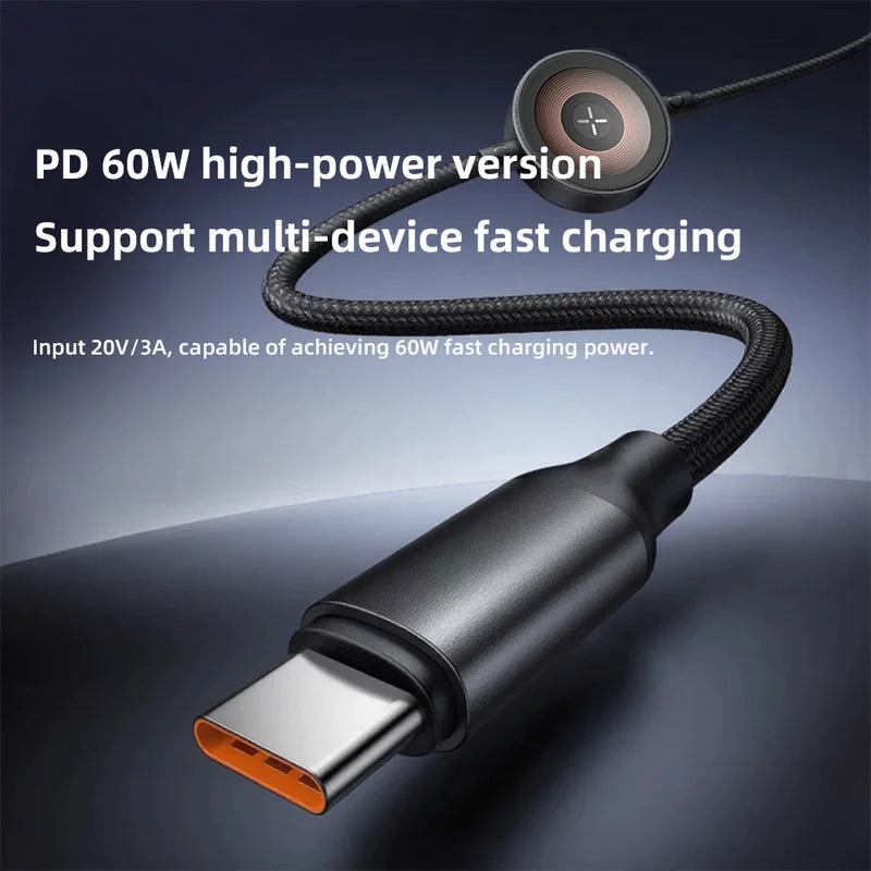 Dual-Port Fast Charger Cable for Galaxy Watch Ultra/8 and Samsung Phones 60W