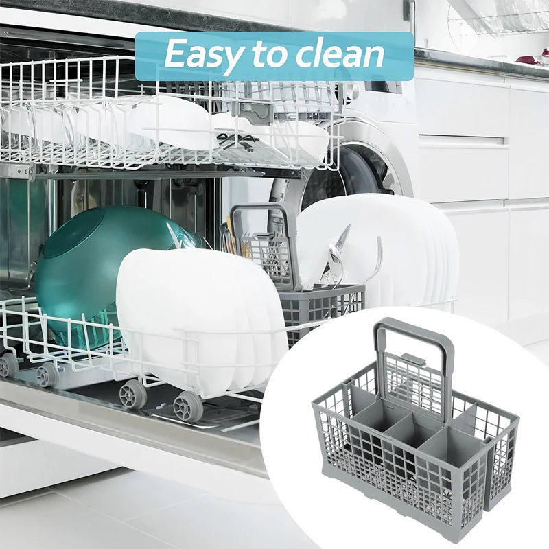 Foldable Dishwasher Cutlery Basket - Universal Silverware Holder, Gray