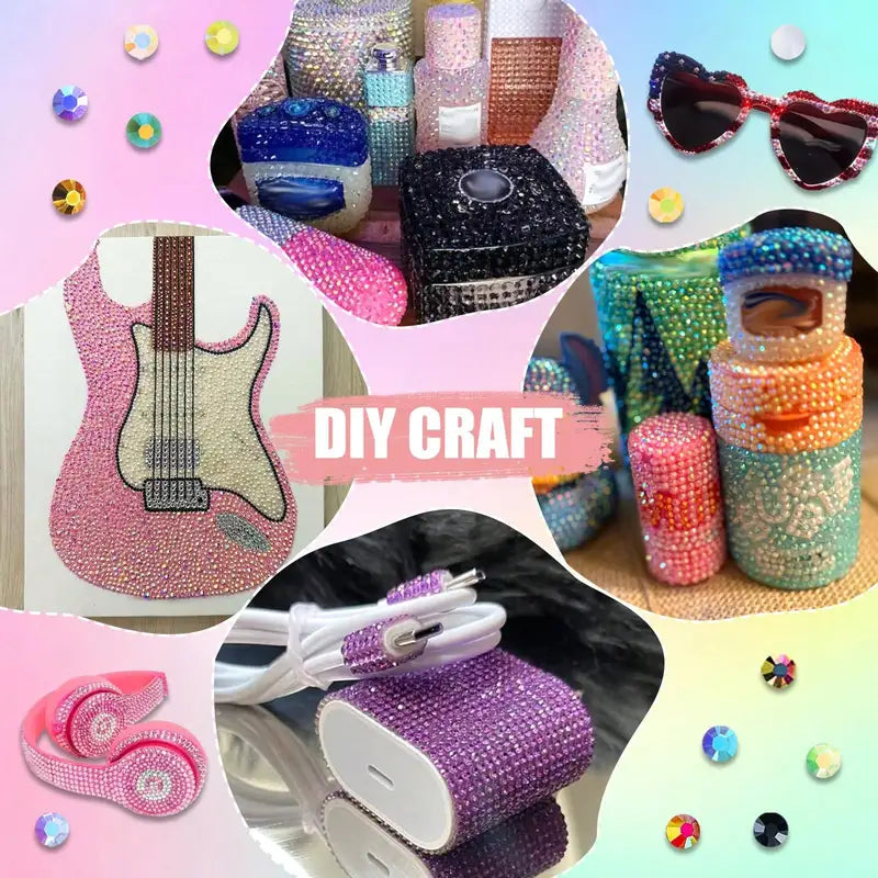 DIY Rhinestone Bedazzling Kit with 24 Colors, Glue & Tweezers for Crafting and Nail Art