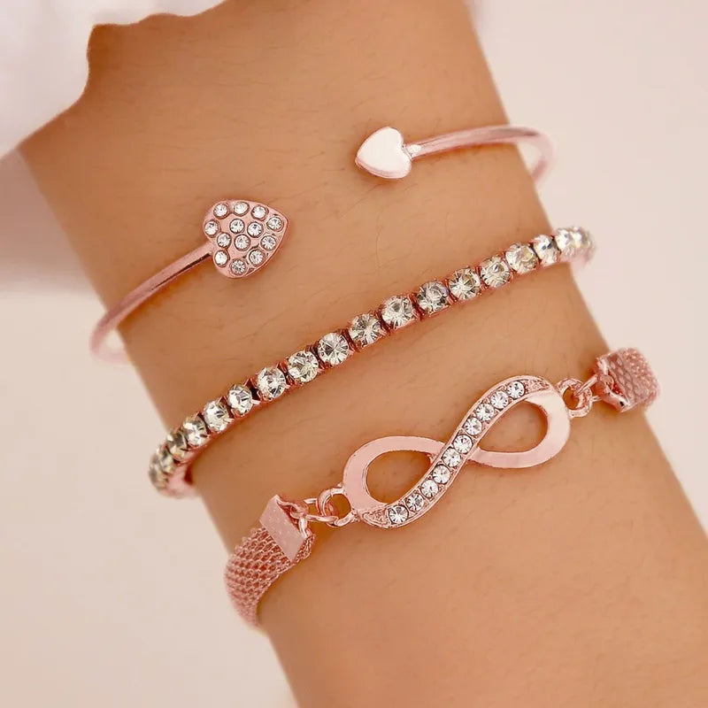 Creative Heart Opening Bracelet Set for Women – Lucky 8 Zircon Jewelry Charm Gift