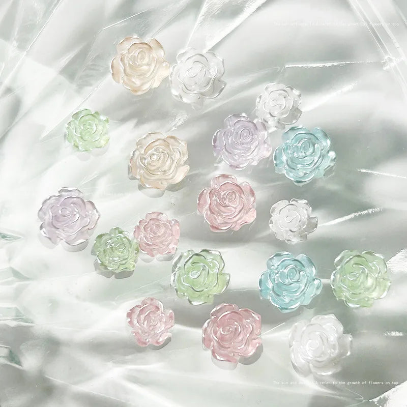 Pearl Nail Charms Set - Multi Colors 6/8mm Resin Camellia Nail Art Decor 20pcs