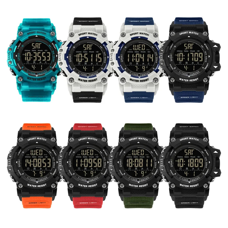 Men's Digital Waterproof LED Watch with Dual Time and Silicone Band