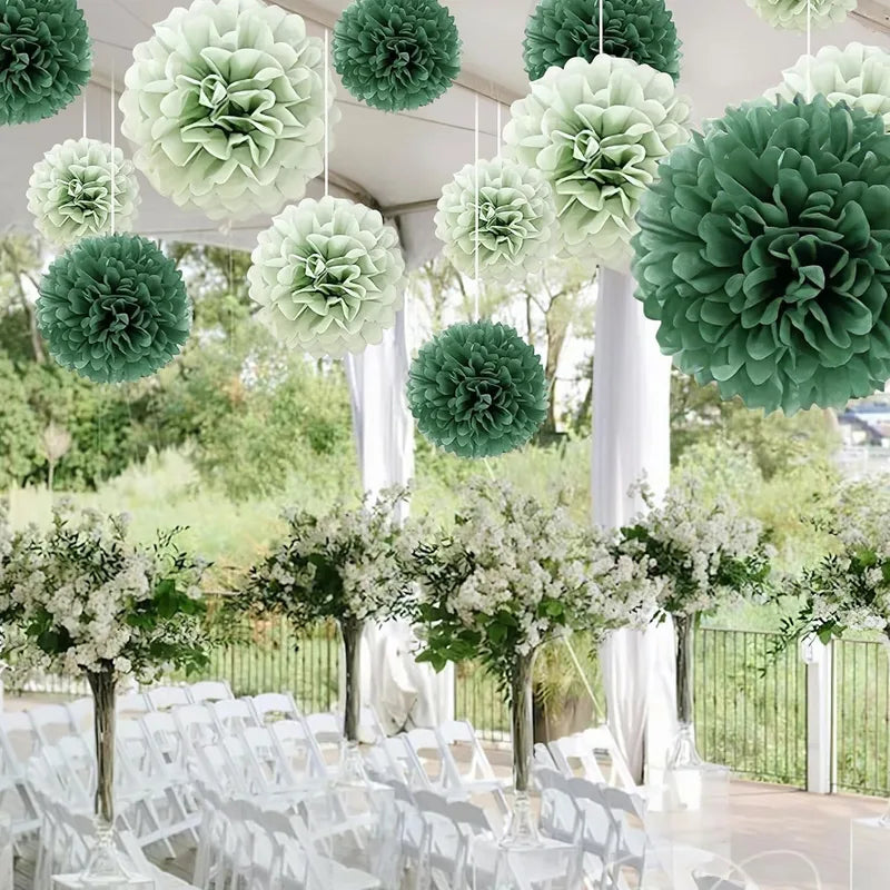 20pcs Green Paper Pom Poms for Wedding Party Home Decor