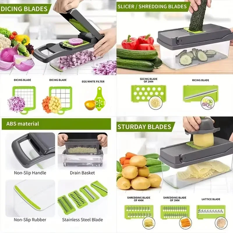 Multifunctional 5-in-1 Handheld Food Chopper Vegetable Slicer Dicer Grater Kitchen Prep Tool