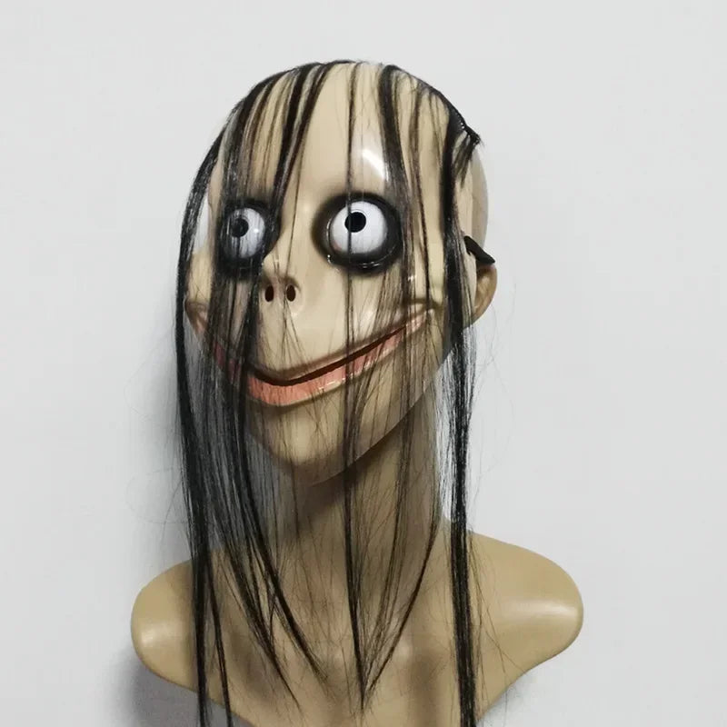 Halloween Ghost Mask for Cosplay & Party - Long Hair V-Shaped Mouth Roleplay Mask