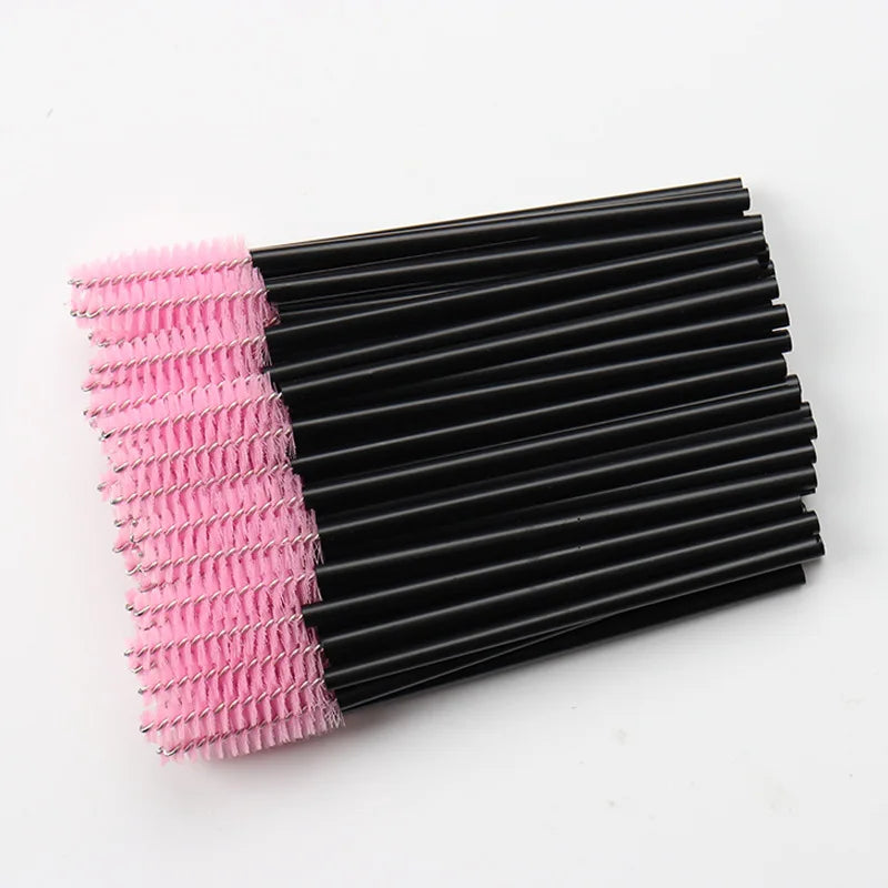 Disposable Makeup Brush Set 50Pcs Crystal Handle Eyelash & Eyebrow Applicators