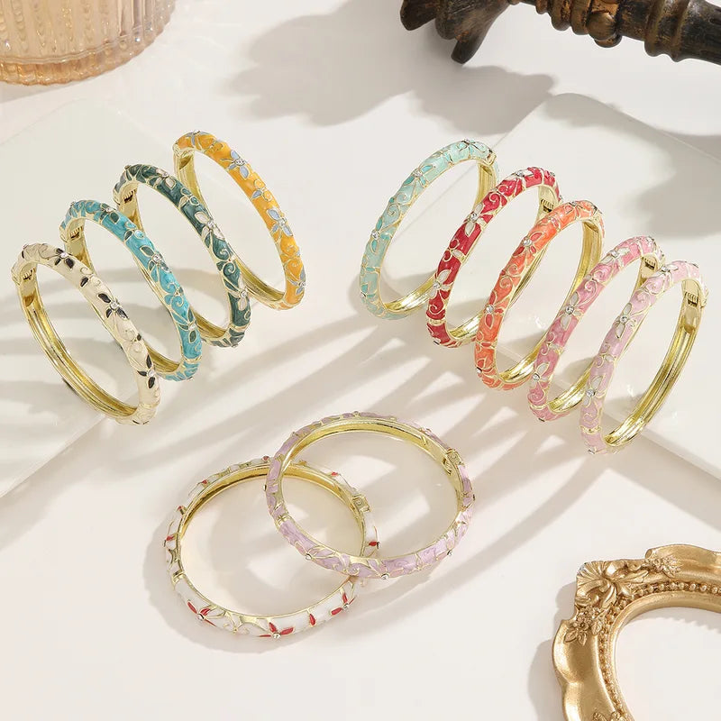Colorful Floral Oil-Drip Four-Leaf Clover Bracelet for Women Ethnic Style Enamel Jewelry