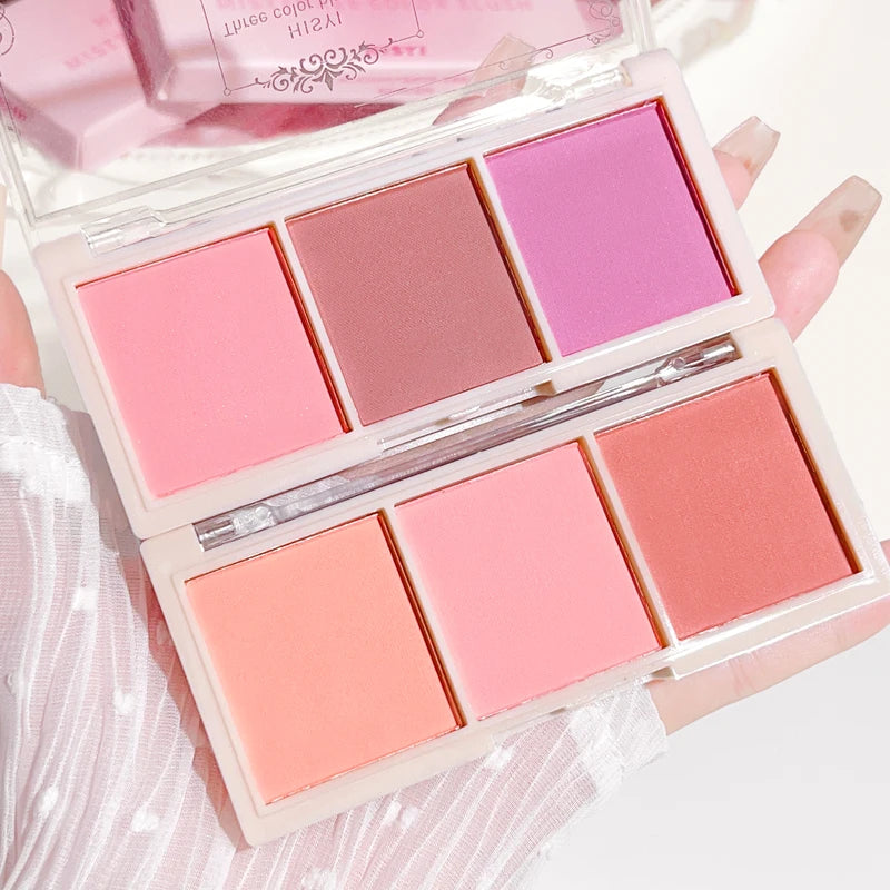 Three-Color Blush Powder for Natural Matte Finish - Multiple Shades