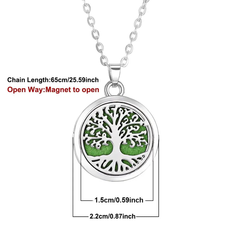 Stainless Steel Tree of Life Aromatherapy Necklace with Diffuser Pendant – Women’s Jewelry Gift