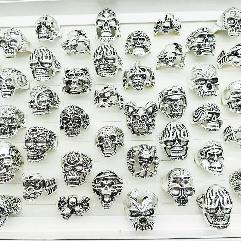 10pcs Vintage Punk Skull Alloy Finger Rings for Men Women Party Jewelry Gifts