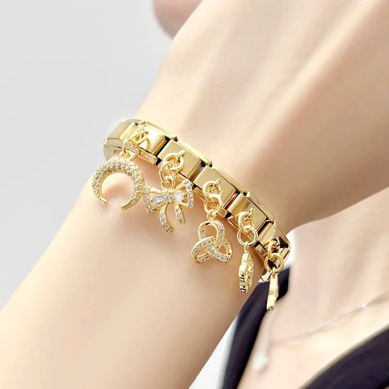 Daisy Animal Crown Moon CZ Charm Bracelet Making Kit - DIY Jewelry Links