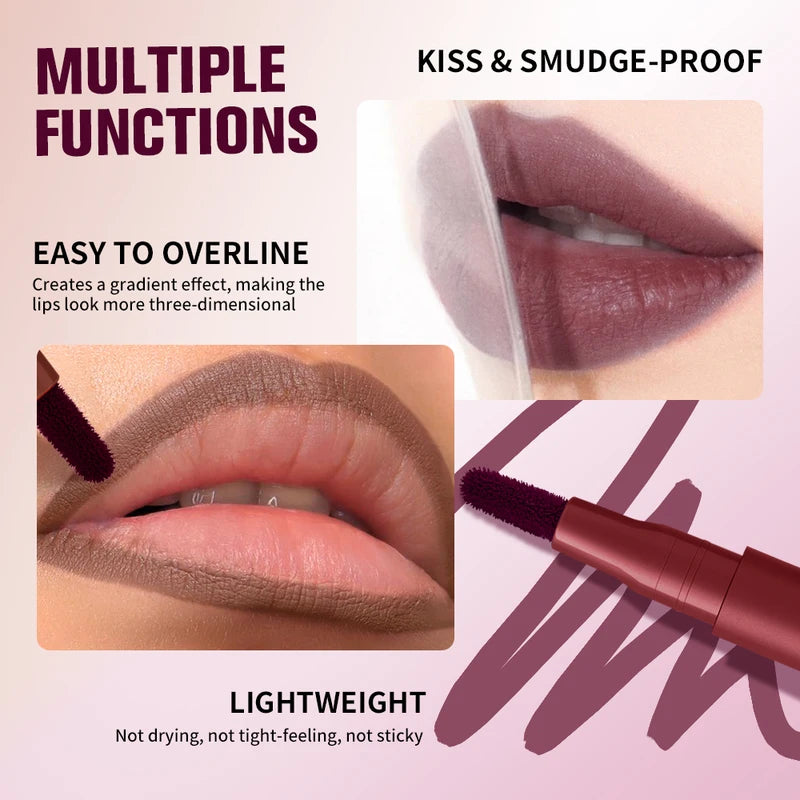 Long-Lasting Lip Contour Lip Stain & Lip Liner Pencil - Waterproof & Smudge-Proof, Dual-Sided Design, Multiple Colors